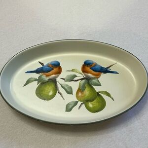 Lenox Winter Greetings Bluebirds Pears Everyday Tartan Oval Baking Dish Platter